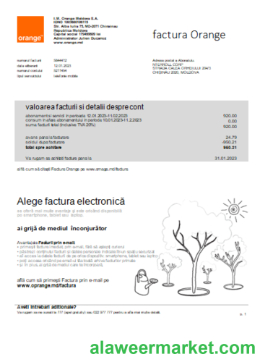 Moldova Orange Factura utility business bill, SCR